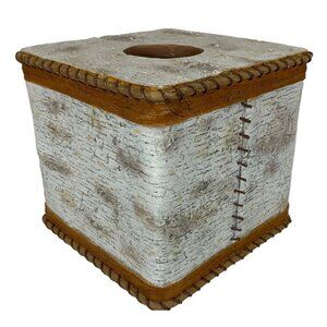 Rustic White Birch Tissue Box Cover Square Natural Bathroom Decor